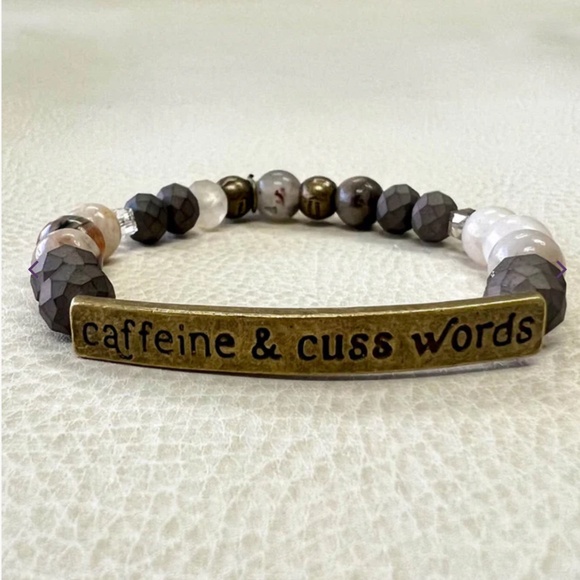 Boho “ Caffeine & Cuss Words “ Beaded Sassy Bracelet with Natural Stones R4A - Picture 1 of 2